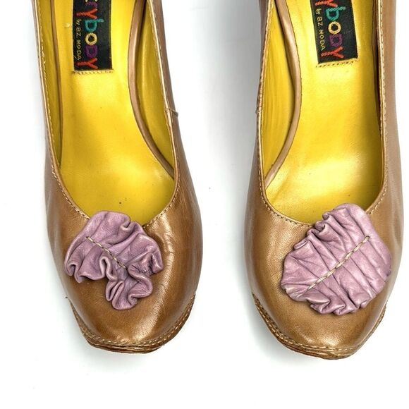 Everybody by EZ Moda Leather Tan with Lavender Accents Pumps Heels 38 US 7,5 - Picture 4 of 16
